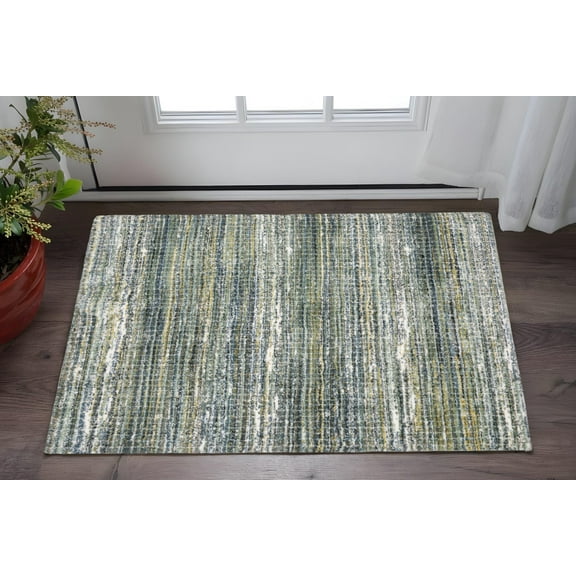 2' X 3' Green And Blue Geometric Distressed Area Rug