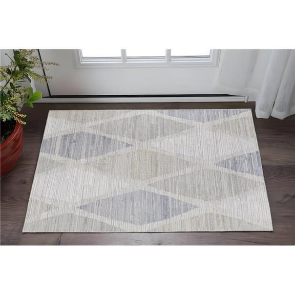 HomeRoots 567013 2 x 3 ft. Geometric Hand Woven Rectangle Area Rug, Ivory & Blue