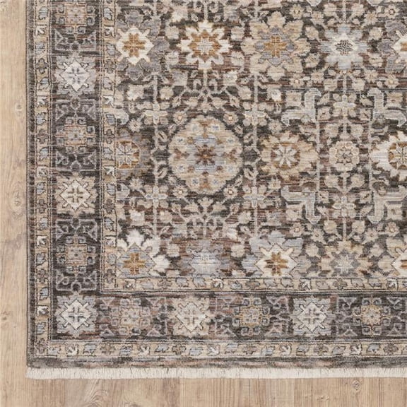 HomeRoots  2 x 3 ft. Gray & Ivory Oriental Power Loom Stain Resistant Rectangle Area Rug with Fringe - Gray and Ivory - 2 x 3 ft.