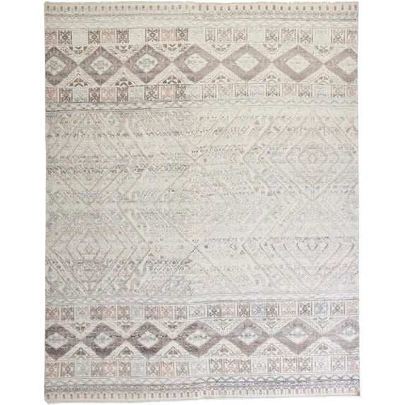HomeRoots 2 x 3 ft. Gray Ivory & Pink Geometric Hand Knotted Rectangle Area Rug - Gray Ivory and Pink - 2 x 3 ft.