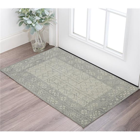 HomeRoots 570319 2 x 3 ft. Gray & Ivory Wool Southwestern Hand Hooked Rectangle Area Rug