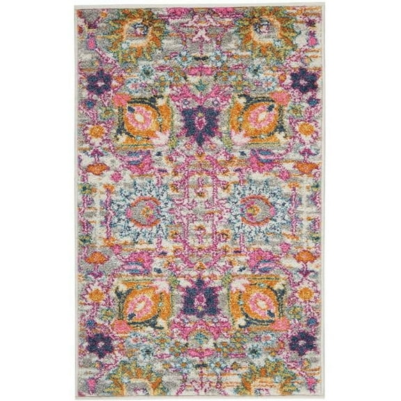 HomeRoots  2 x 3 ft. Gray & Pink Distressed Scatter Area Rug - Gray Pink - 2' x 3'
