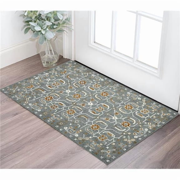 HomeRoots 570407 2 x 3 ft. Orange Gray & Ivory Wool Floral Medallion Hand Hooked Rectangle Area Rug