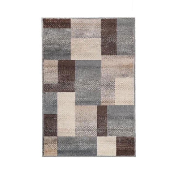 HomeRoots  2 x 3 ft. Patchwork Power Loom Stain Resistant Rectangle Area Rug - Grey