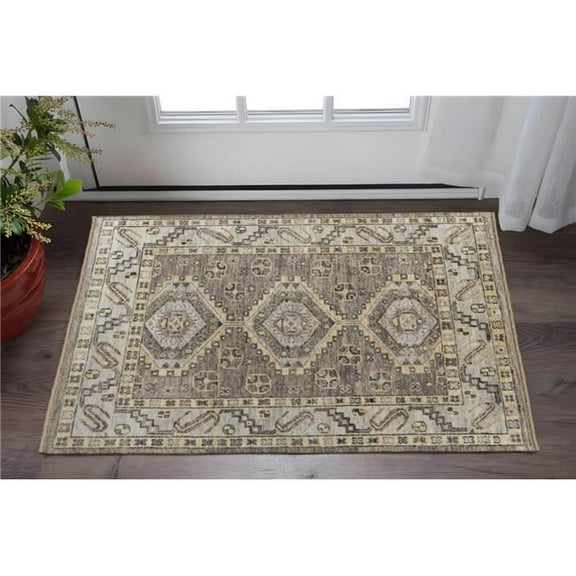 HomeRoots 567082 2 x 3 ft. Wool Geometric Hand Knotted Rectangle Area Rug with Fringe, Gray & Brown