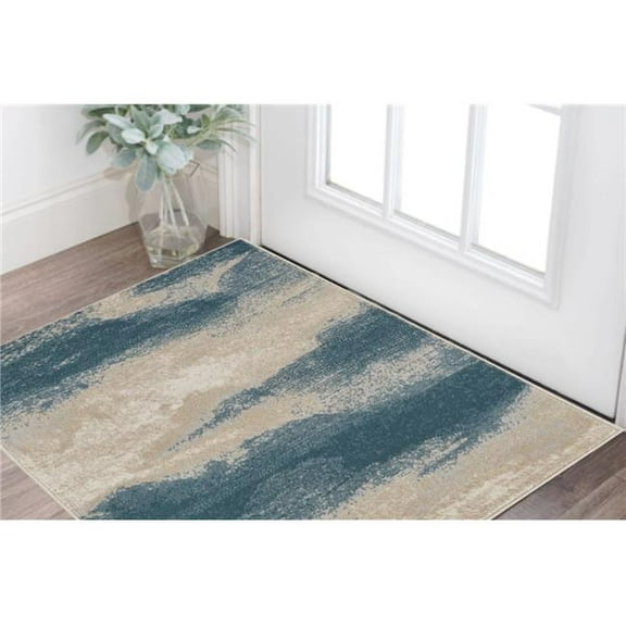 HomeRoots 553220 2 x 4 ft. Abstract Rectangle Area Rug, Ivory & Teal Blue