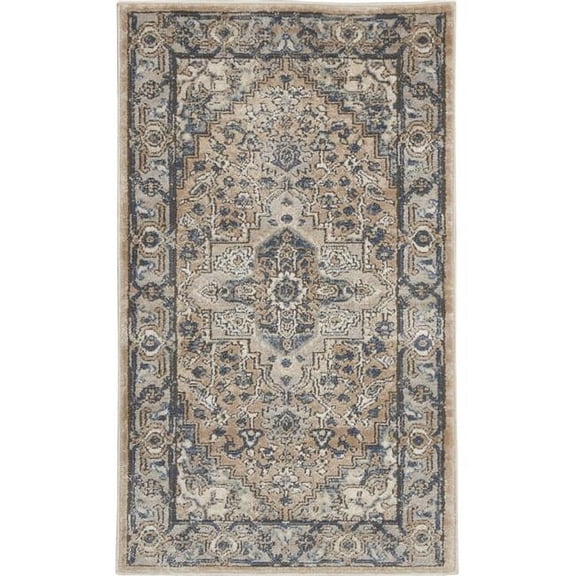HomeRoots 2 x 4 ft. Beige & Gray Oriental Power Loom Non Skid Rectangle Area Rug - Beige and Gray - 2 x 4 ft.