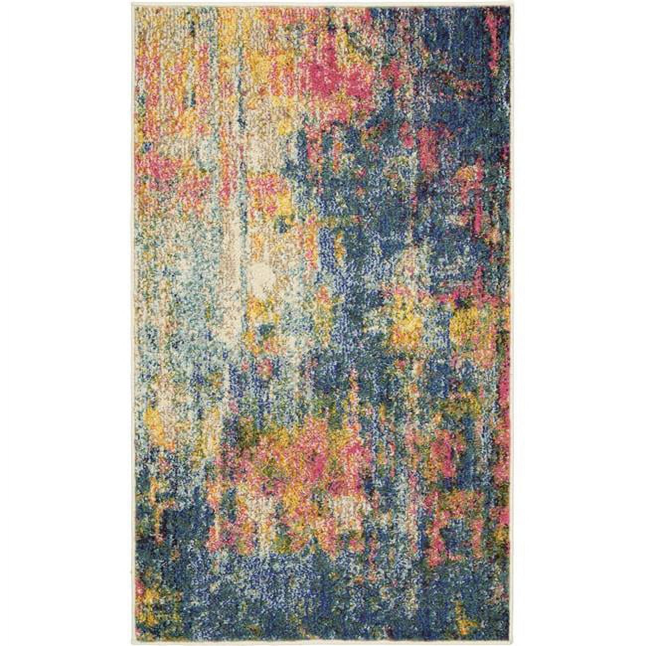 HomeRoots 2 x 4 ft. Blue & Yellow Abstract Power Loom Non Skid ...