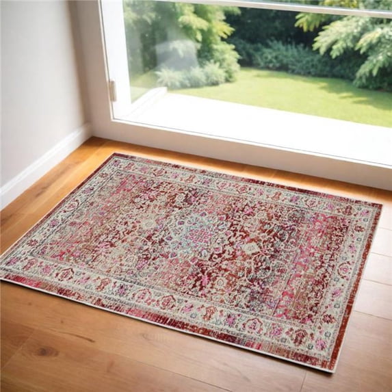 2ftx4ft Rugs HomeRoots 553372 2 x 4 ft. Floral Distressed Rectangle Area Rug, Ivory ...