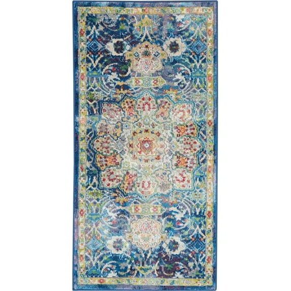 HomeRoots 550399 2 x 4 ft. Floral Medallion Distressed Non Skid Traditional Rectangle Area Rug, Ivory & Yellow