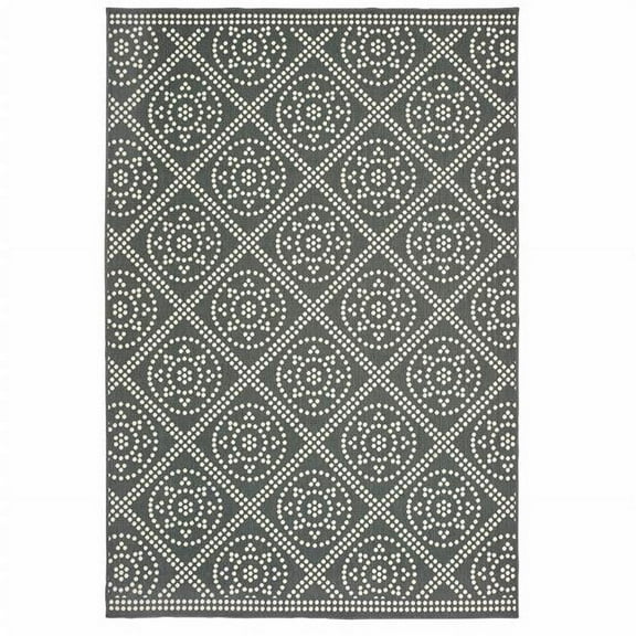 HomeRoots 2 x 4 ft. Gray Geometric Stain Resistant Indoor & Outdoor Rectangle Area Rug - Gray and Ivory - 2 x 4 ft.