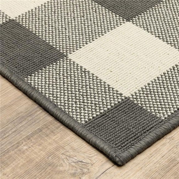 HomeRoots 2 x 4 ft. Gray & Ivory Gingham Indoor & Outdoor Area Rug - Gray Ivory - 2' x 4'