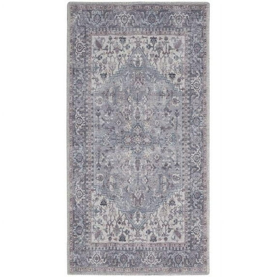 HomeRoots 2 x 4 ft. Gray Oriental Power Loom Distressed Washable Rectangle Area Rug - Gray - 2 x 4 ft.
