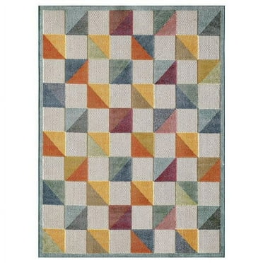 HomeRoots  2 x 4 ft. Orange & Gray Triangle Indoor or Outdoor Area Rug - Ivory