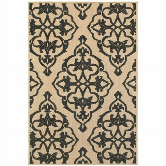 HomeRoots  2 x 4 ft. Sand Oriental Stain Resistant Indoor & Outdoor Rectangle Area Rug - Beige and Black
