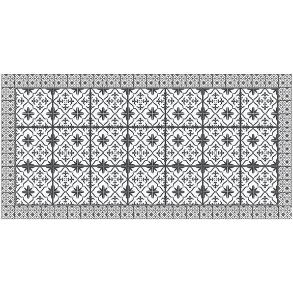 2' X 4' Dark Gray And White Tile Printed Vinyl Area Rug with UV Protection