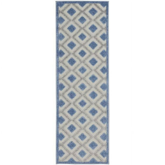 HomeRoots 2 x 6 ft. Blue & Gray Gingham Non Skid Indoor & Outdoor Runner Area Rug - Blue and Gray - 2 x 6 ft.