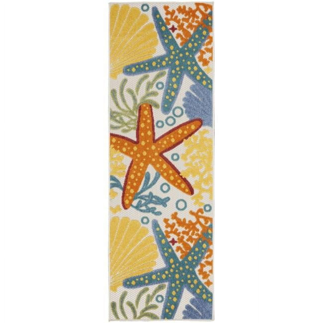 HomeRoots 479396 2 x 6 ft. Yellow & Teal Animal Print Non Skid Indoor & Outdoor Runner Area Rug