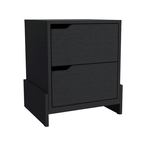 HomeRoots 20 in. Two Drawer Faux Wood Nightstand, Black