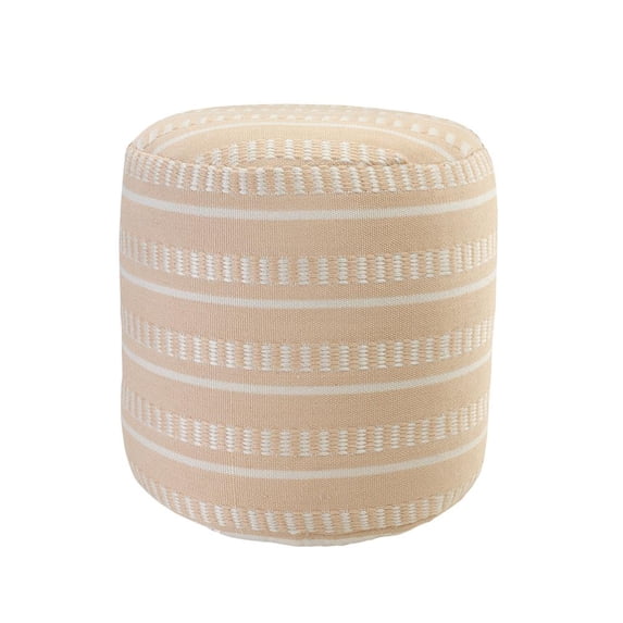 20" Orange And White Polyester Round Striped Indoor Outdoor Pouf Ottoman