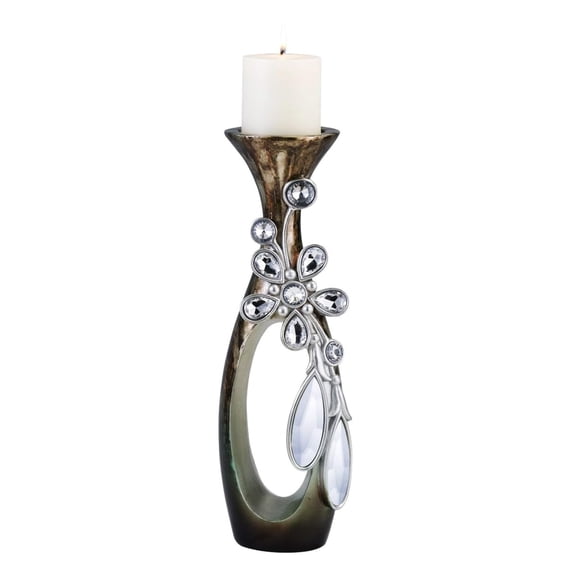 HomeRoots 468336 19.5 x 5 x 5 in. Ornate Faux Crystal Tabletop Pillar Candle Holder