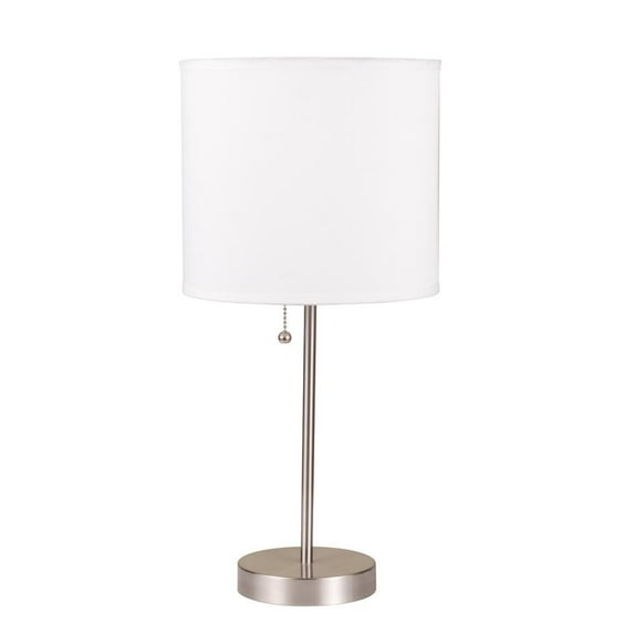 HomeRoots 20" Silver Metal Candlestick Table Lamp With White Classic Drum Shade