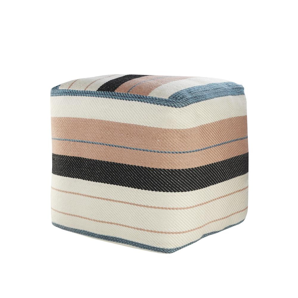 Multicolor Striped Polyester Indoor/Outdoor Pouf Ottoman