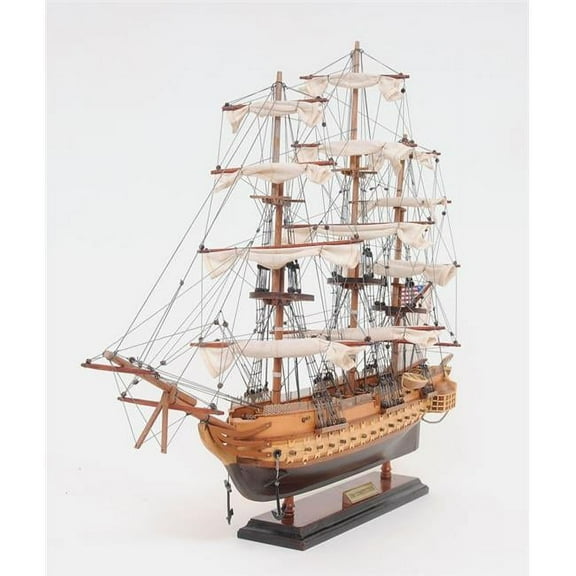 HomeRoots 20" Wood Brown 1797 Uss Constitution Hand Painted Decorative Boat