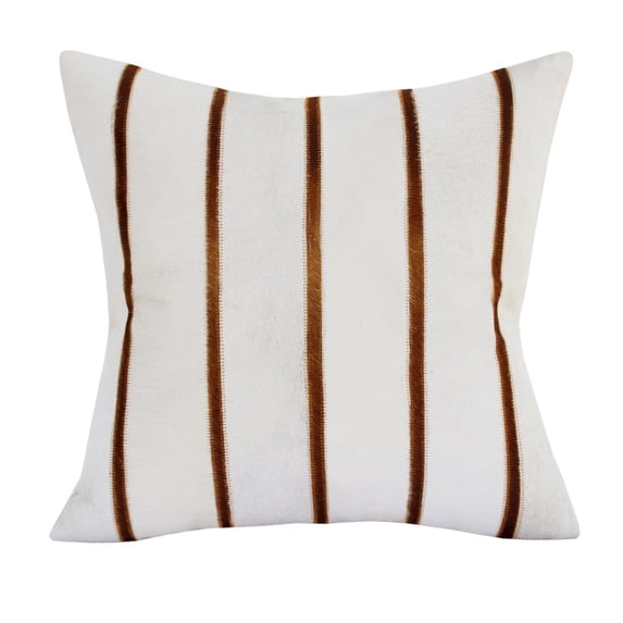 HomeRoots 20" X 20" Brown And Ivory Striped Faux Leather Zippered Pillow