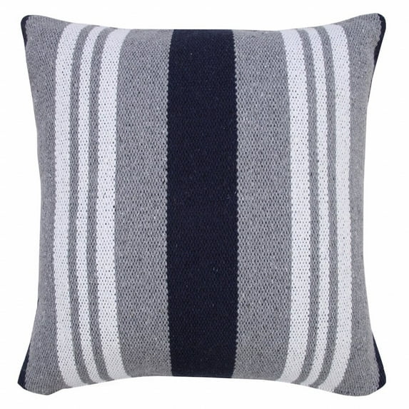 HomeRoots 20" X 20" Navy Gray And White 100% Cotton Coastal Zippered Pillow