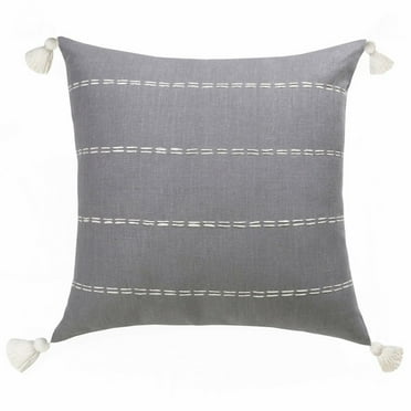HomeRoots 20" X 20" Slate Gray Linen Striped Zippered Pillow