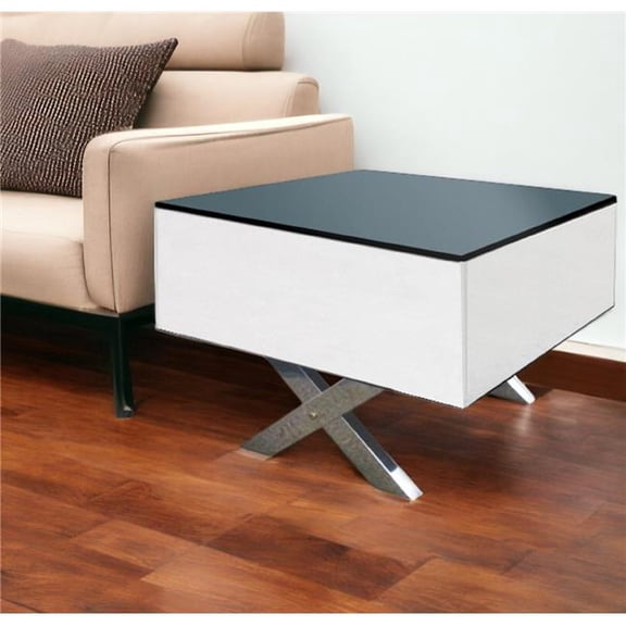 HomeRoots 554653 20 in. Black & White Mirrored Glass Square Cross Legs End Table