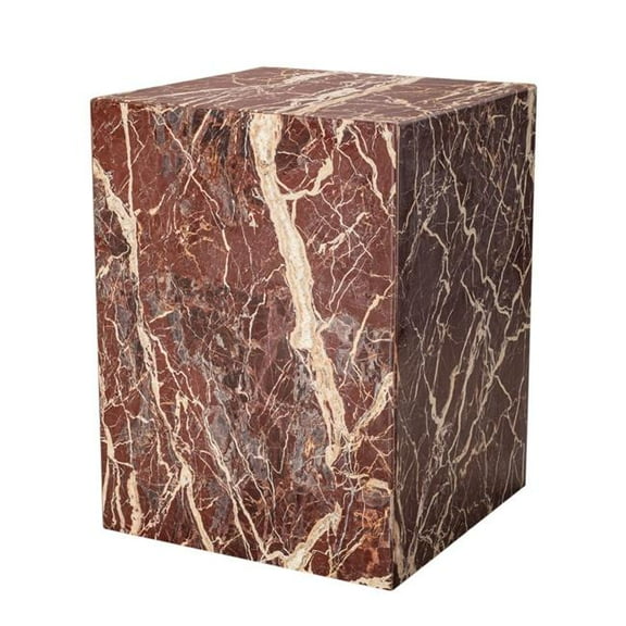 HomeRoots 569938 20 in. Red Marble Square Block End Table