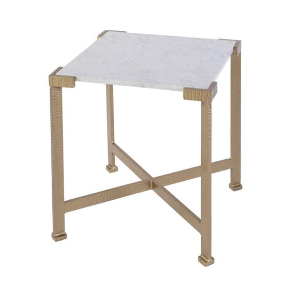 HomeRoots 634868 20 in. White & Gold Distressed Marble & Iron Square End Table