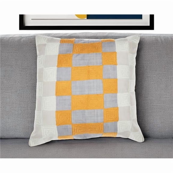 HomeRoots 549409 20 in. Yellow & Gray Check Throw Pillow with Embroidery