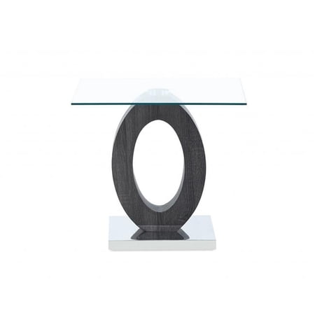 HomeRoots 20 x 22 x 22 in. Gray Tone Oval Design Support End Table with Glass Top