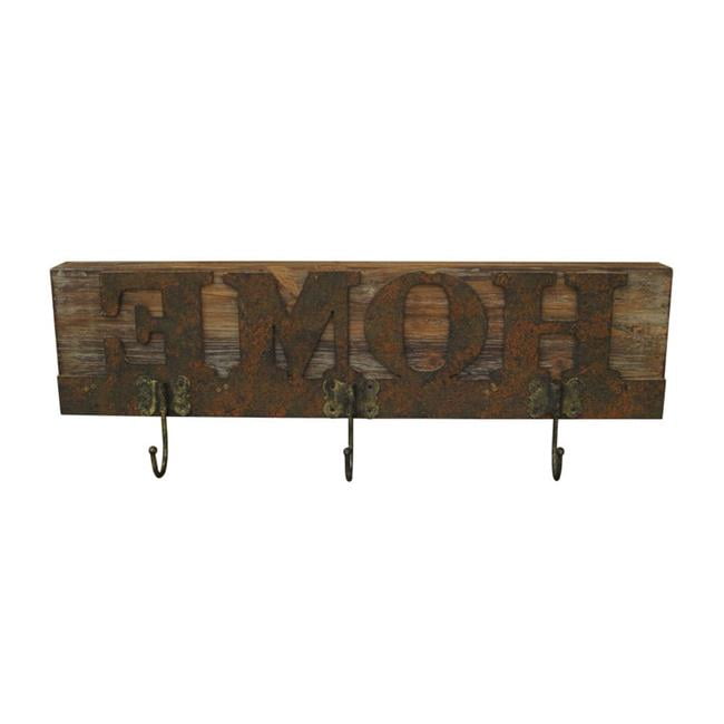 Rustic Brown Wooden Plaque with Hooks