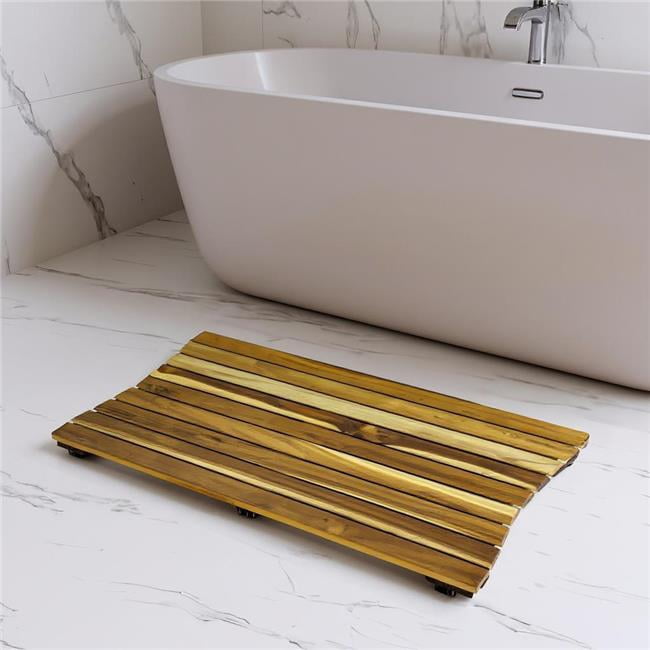 Slatted Mat HomeRoots 383342 20 x 40 x 1 in. Brown Teak Slat Non Slip Bath Mat ...