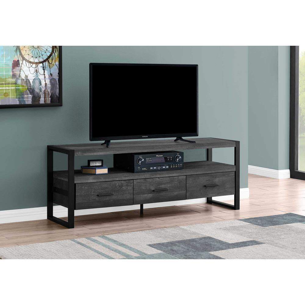 Black Particle Board and Metal TV Stand with Drawers