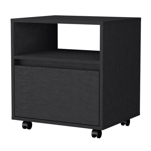 HomeRoots 518168 21 in. One Drawer Nightstand with Integrated Tech, Black