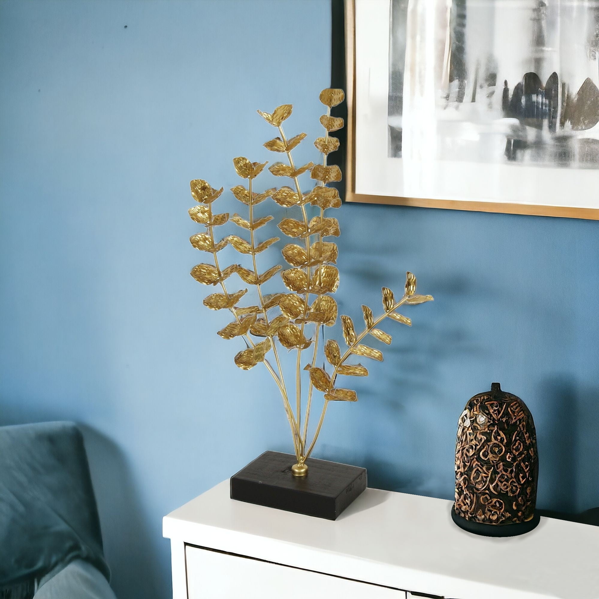 HomeRoots 21" Gold And Black Metal Leaf Hand Painted Sculpture