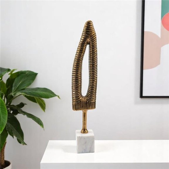 HomeRoots 628139 21 in. Antiqued Gold & White Aluminum & Marble Tabletop Sculpture