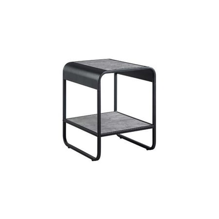 HomeRoots 486419 21 in. Manufactured Wood & Metal Rectangular End Table with Shelf, Black & Concrete Gray