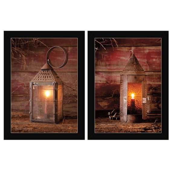 HomeRoots 21 x 15 x 1 in. Innkeepers Lantern 3 Black Framed Print Wall Art - Set of 2
