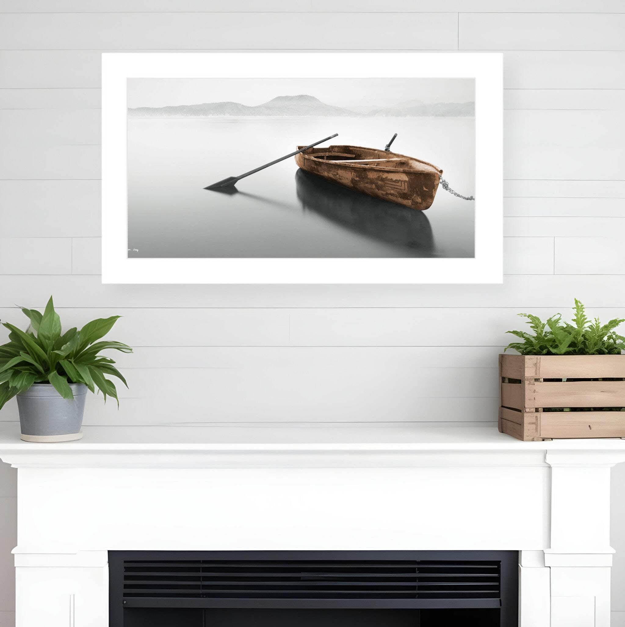 Solitude White Framed Boat Print on Canvas