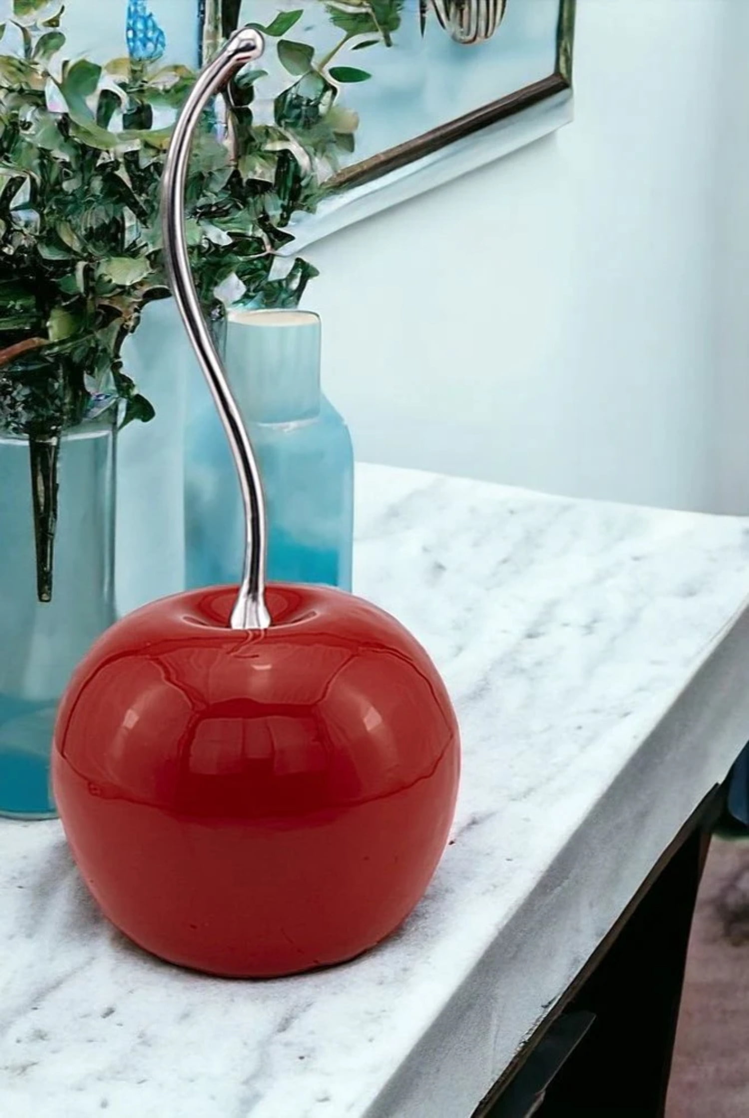 HomeRoots 21" Red And Silver Aluminum Tabletop Sculpture