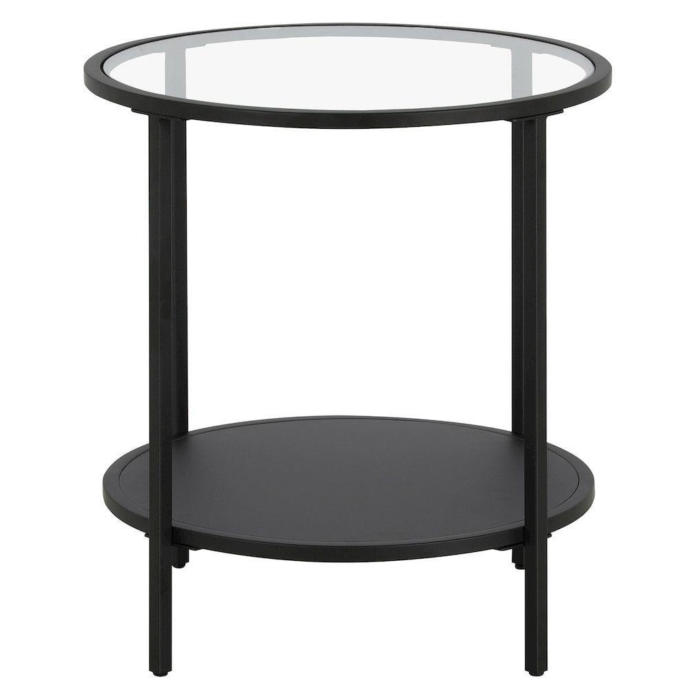 22" Black and Clear Glass Round End Table with Steel Shelf