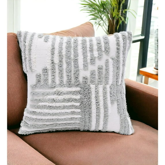 22" X 22" Sage Green And White 100% Cotton Striped Zippered Pillow