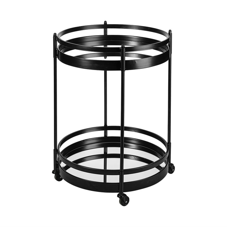 Cyclider Black Metal With Two Mirror Glass Shelves Bar Cart Cyclider Black Metal With Two Mirror Glass Shelves Bar Cart