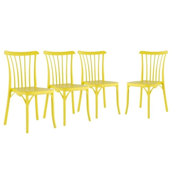 HomeRoots 565185 22 in. Yellow Heavy Duty Plastic Outdoor Stacking Dining Chairs - Set of 4